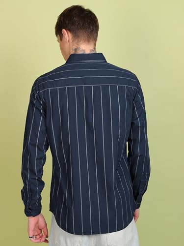 Highlander Navy Grey Striped Slim Fit Shirt for Men - Image 3