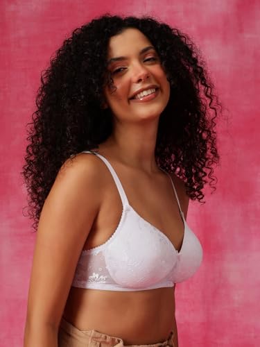 Clovia Lace Padded Non-Wired Bra - White - Image 4