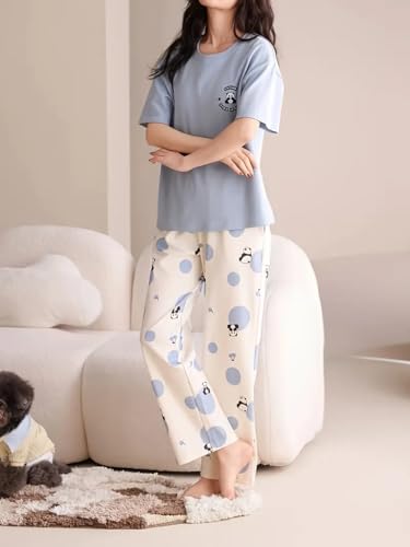 Louis Luxe Women's Night Dress Full Sleeve Nightsuit - Sky Blue - Image 2