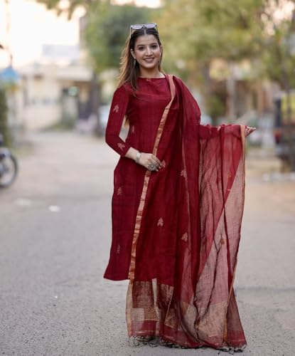Maroon Rayon Viscose Kurta Pant Set with Dupatta - Image 2