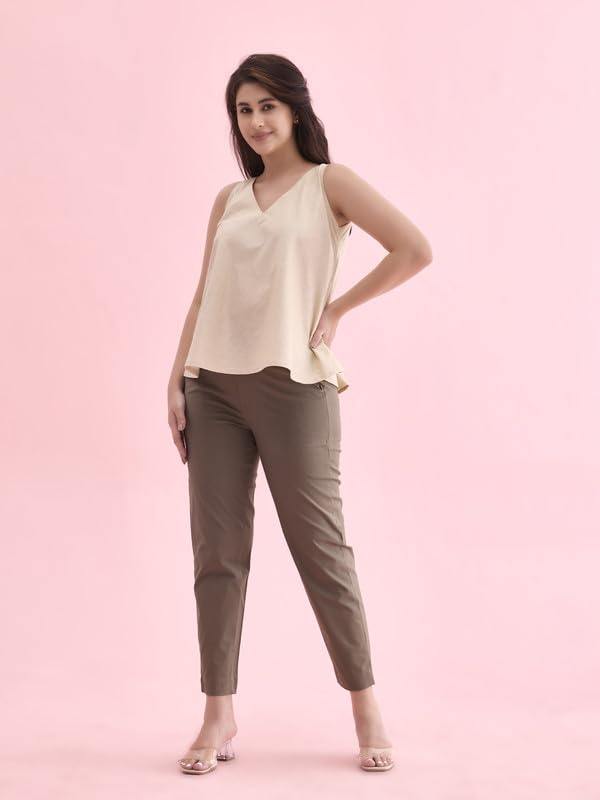 GO COLORS Women Olive Green Chinos Trousers - Image 4
