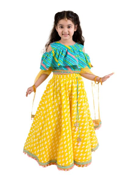Pspeaches Girl Lehenga Choli - Yellow Turquoise Blue