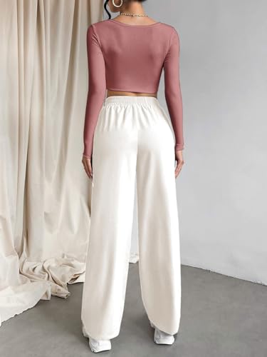 LERIYA FASHION Women's High Waist Flared Trousers - White - Image 2