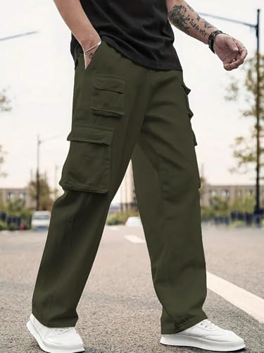 Lymio Men's Green Cotton Cargo Pants - Image 2