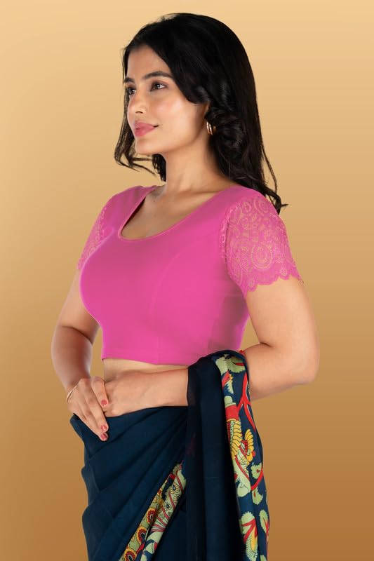 Abhi Cotton Saree Blouse for Women - Half Net Sleeves - Image 3