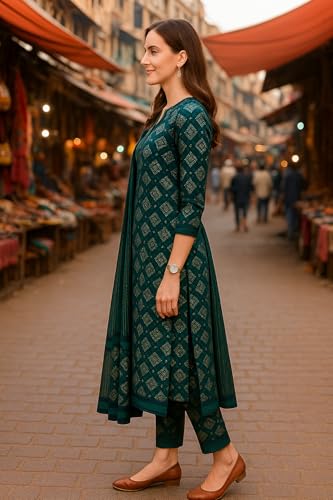 Yashika Green Floral Cotton Blend Kurta Set - Image 3