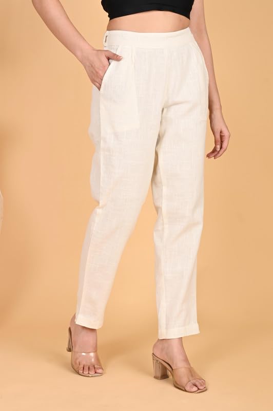SAFED DHAGA Women's Cotton Trousers - White - Image 3