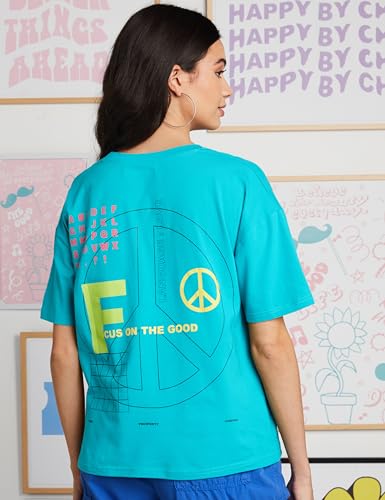 Symbol Women's Oversized Cotton T-Shirts - Lavender Turquoise - Image 3