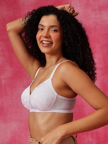 Clovia Lace Padded Non-Wired Bra - White - Image 3