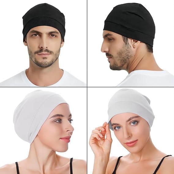 Caiuse Cotton Lycra Skull Cap Beanie for Men and Women - Black White - Image 3