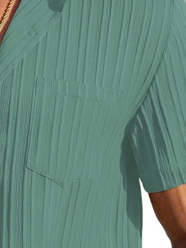 TAGDO Men Casual Shirt Half Sleeve Solid Green - Image 3