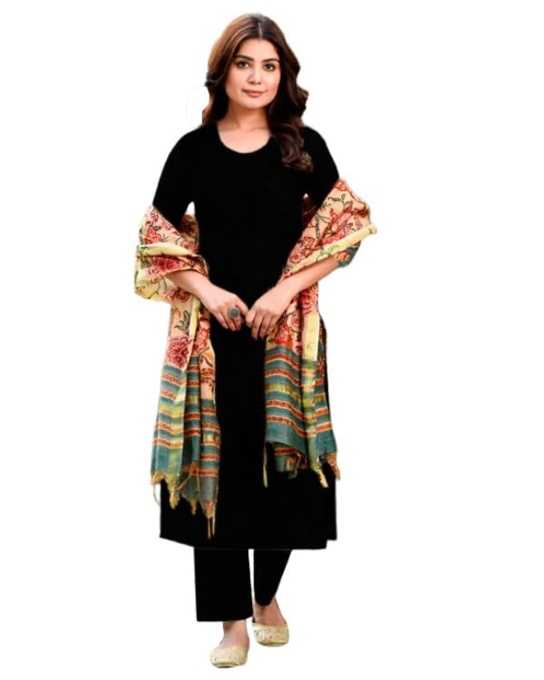 ANNI DESIGNER Black Rayon Kurta Set for Women