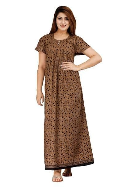 NILOUFO Cotton Printed Maxi Nighties for Women - Brown & Purple - Image 5