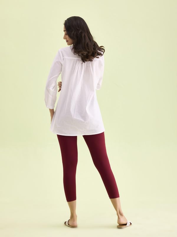 GO COLORS Maroon Cropped Leggings for Women - Image 5