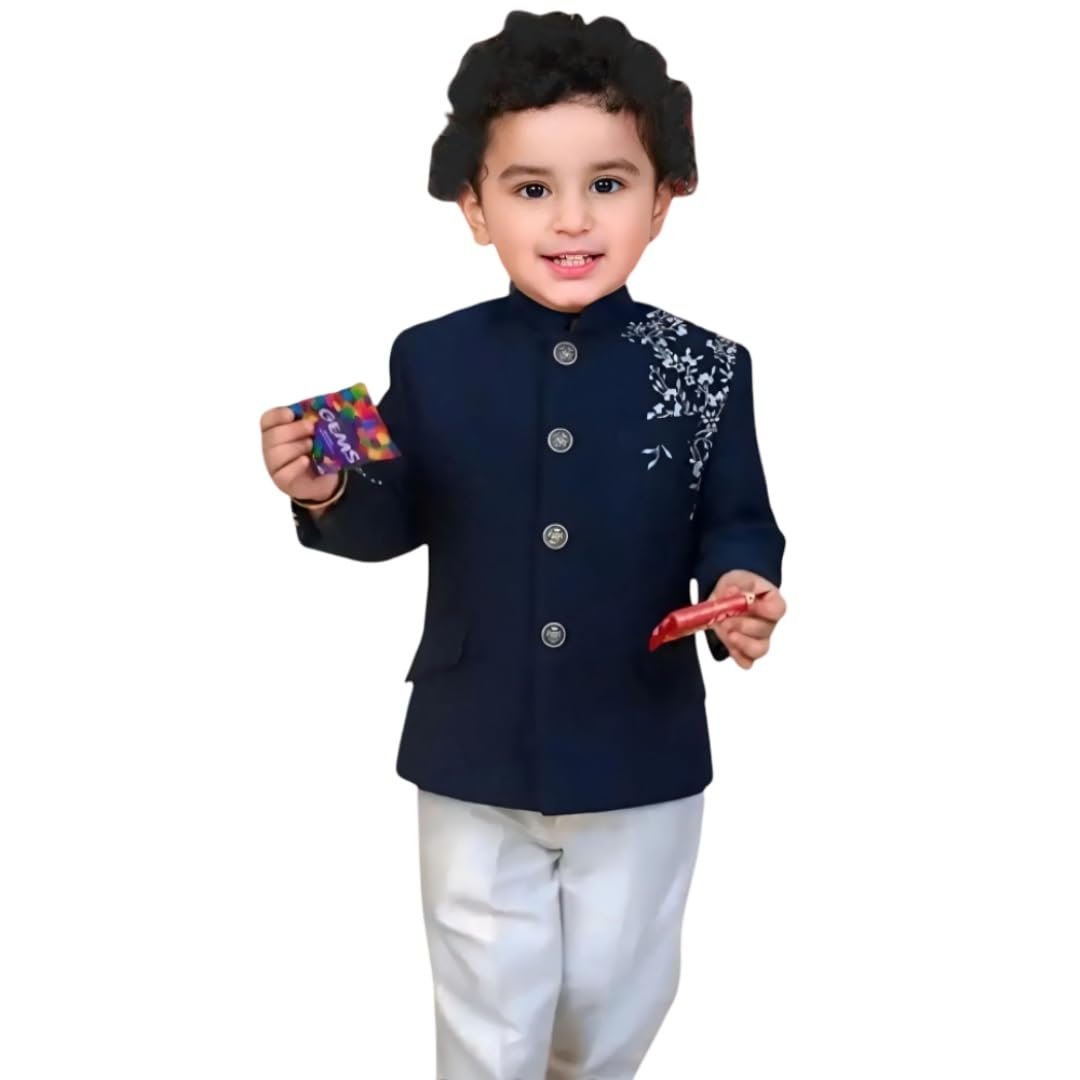 GarbGlide Baby Boy Sherwani - Navy Blue Embroidered - Image 2