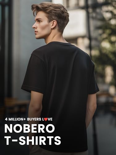 NOBERO Black Cotton Letter Print T-Shirt for Men - Image 3