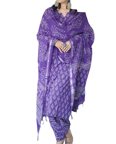 MEERA FAB Women's Cotton Printed Kurta Set - Purple - Image 5
