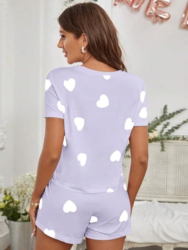 Lavender Printed Cotton Night Suit for Women - Image 4