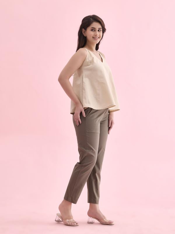 GO COLORS Women Olive Green Chinos Trousers - Image 5