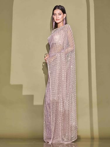 Womanista Foil Embellished Lycra Saree for Women - Pink - Image 3