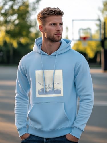 NOBERO Men Cotton Blend Hooded Sweatshirt - Powder Blue - Image 2