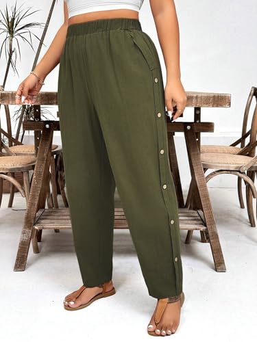 TOPLOT Women Casual Tapered Pants - Olive - Image 2