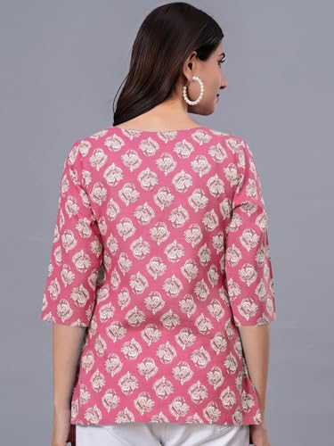 GarbGlide Women's Printed Cotton Blend Kurti - Pink Black - Image 2