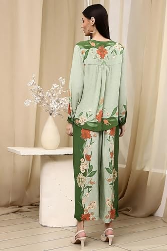 Asmeriyo Women Co-Ord Kurta Set - Green Floral - Image 4