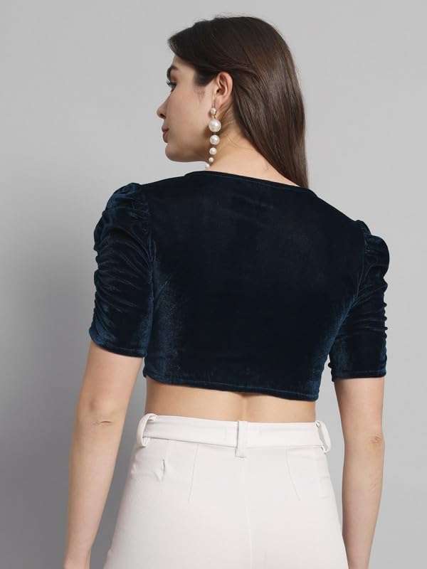 Vaararo Velvet Blouse for Women - Peacock Blue - Image 3