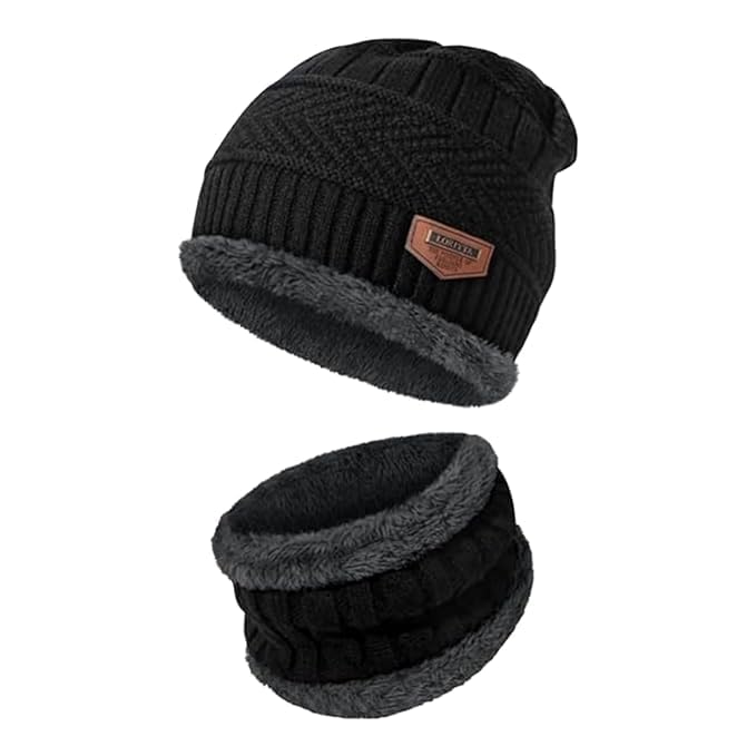 Fitness Mantra Black Beanie & Muffler Set for Men & Women - Image 2