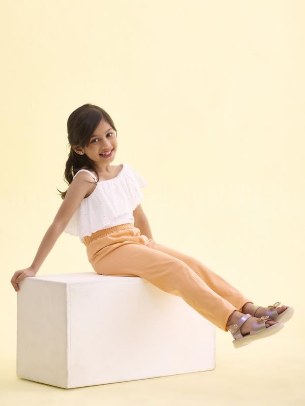 GO COLORS Girls Solid Leggings - Light Peach - Image 5