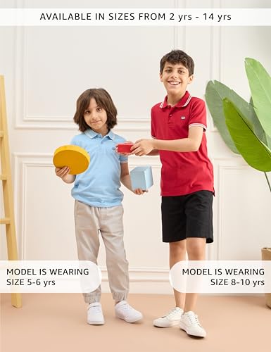 Symbol Kids Solid Polo T-Shirts for Boys - Sky Blue & Red - Image 2