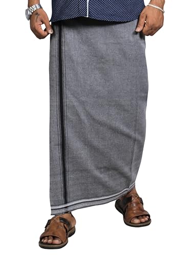 PRAKASAM Men's Cotton Thalapathi Border Dhoti - Image 2