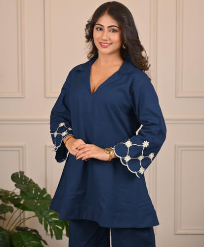 SHIENZY Navy Blue Cotton Co-Ord Set for Women - Image 3