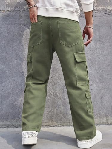 URBAN POCKETS Men's Green Denim Cargo Jeans - Image 4