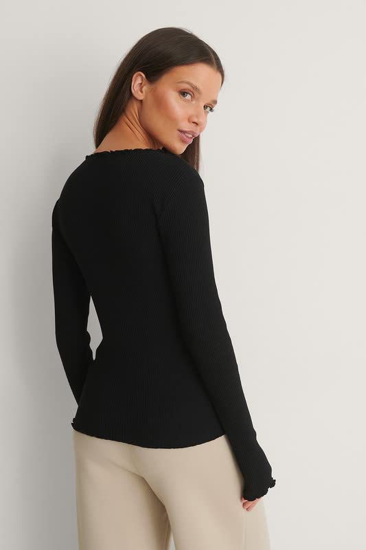 Redamancii Women's Cotton Full Sleeve Ribbed Top - Black - Image 4