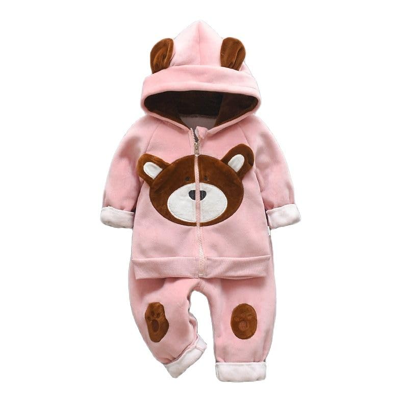 Bold N Elegant Kids Velvet Hoodie & Jogger Set - Baby Pink