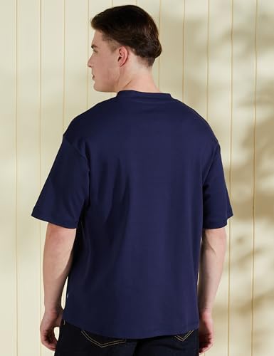 Symbol Men Cotton Solid Oversized T-Shirt - Navy - Image 2