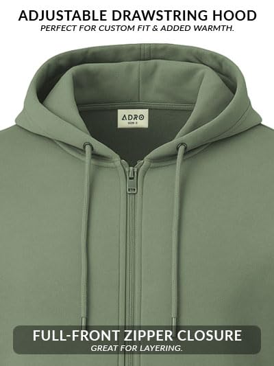 ADRO Mens Cotton Zipper Hoodie Sweatshirt - Pista - Image 4