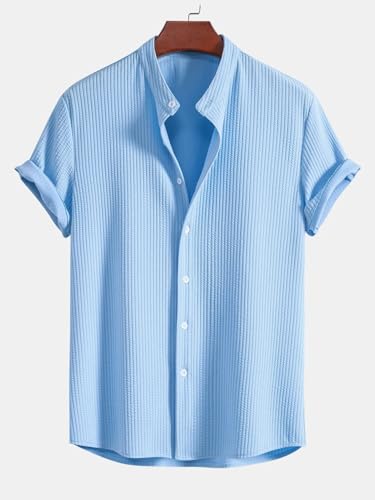 GRECIILOOKS Men's Blue Waffle Casual Shirt - Image 3