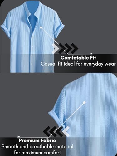 GRECIILOOKS Men's Blue Waffle Casual Shirt - Image 4