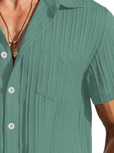 TAGDO Men Casual Shirt Half Sleeve Solid Green - Image 2