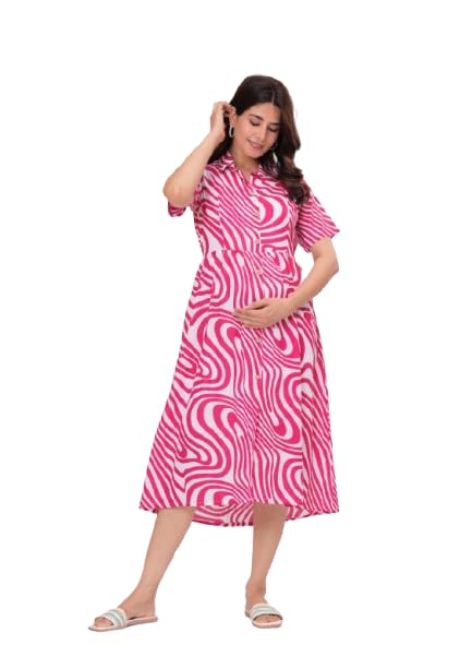 Dhruvi Pink Rayon Anarkali Maternity Kurti