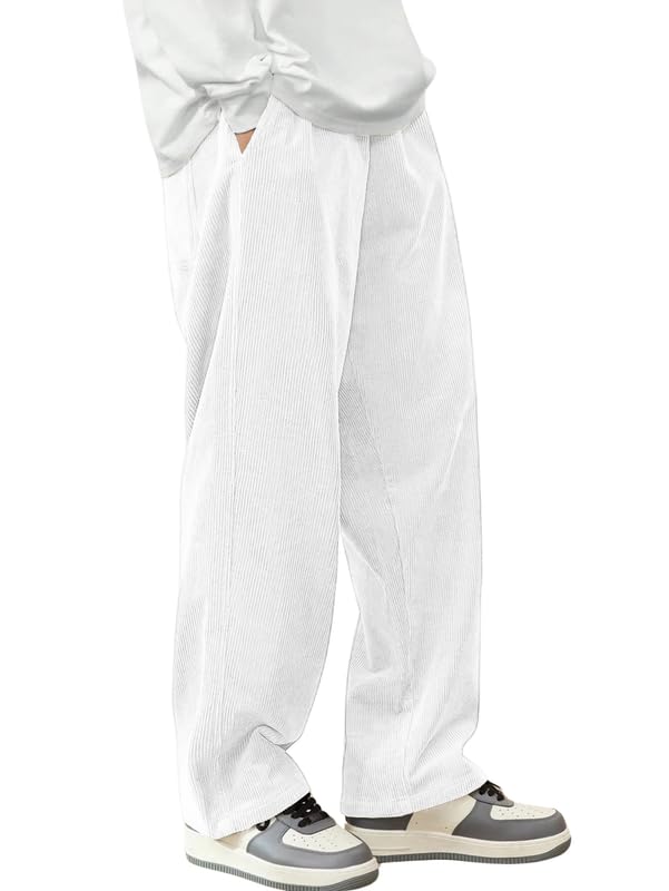 SMOWKLY Men's White Cotton Rib Sweatpants