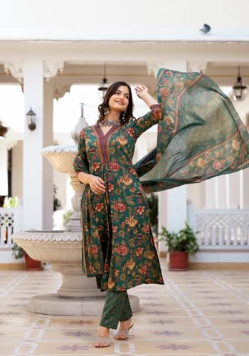 FABNEX Women's Green Kurta Pant & Dupatta Set - Image 3