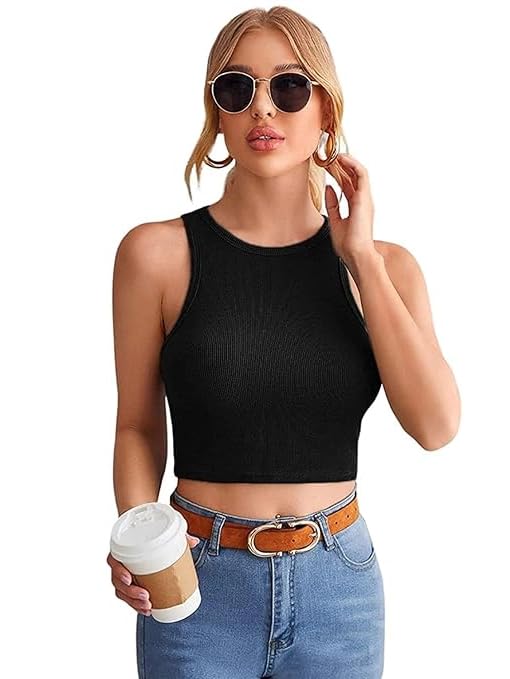 SriSaras Women's Black & White Cotton Tank Tops - Image 2