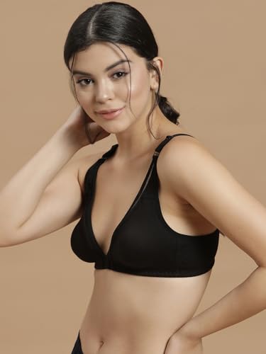 Clovia Women's Cotton Solid Non-Padded Wire Free T-Shirt Bra - Black - Image 2