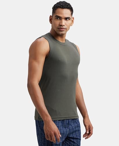 Jockey Men's Deep Olive Cotton Rib Muscle Vest - Image 2