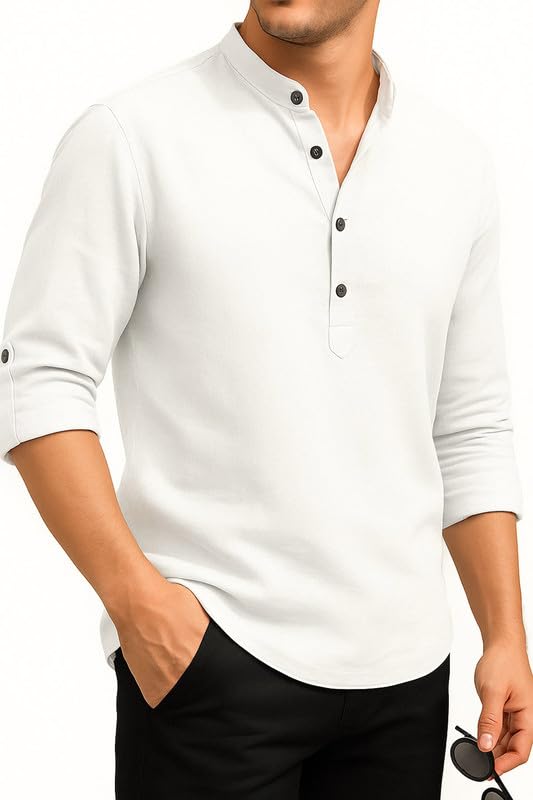 DEELMO Men's White Short Kurta