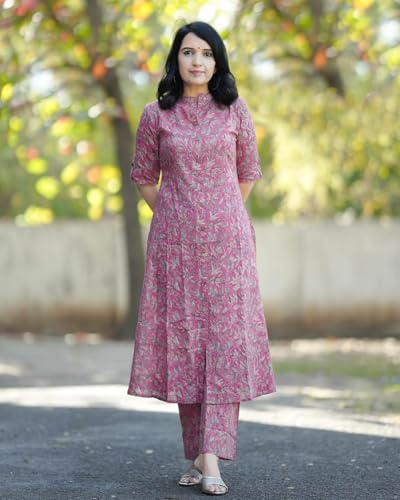 ANNI Women Rayon Blend Straight Kurta with Pant - Pink - Image 2